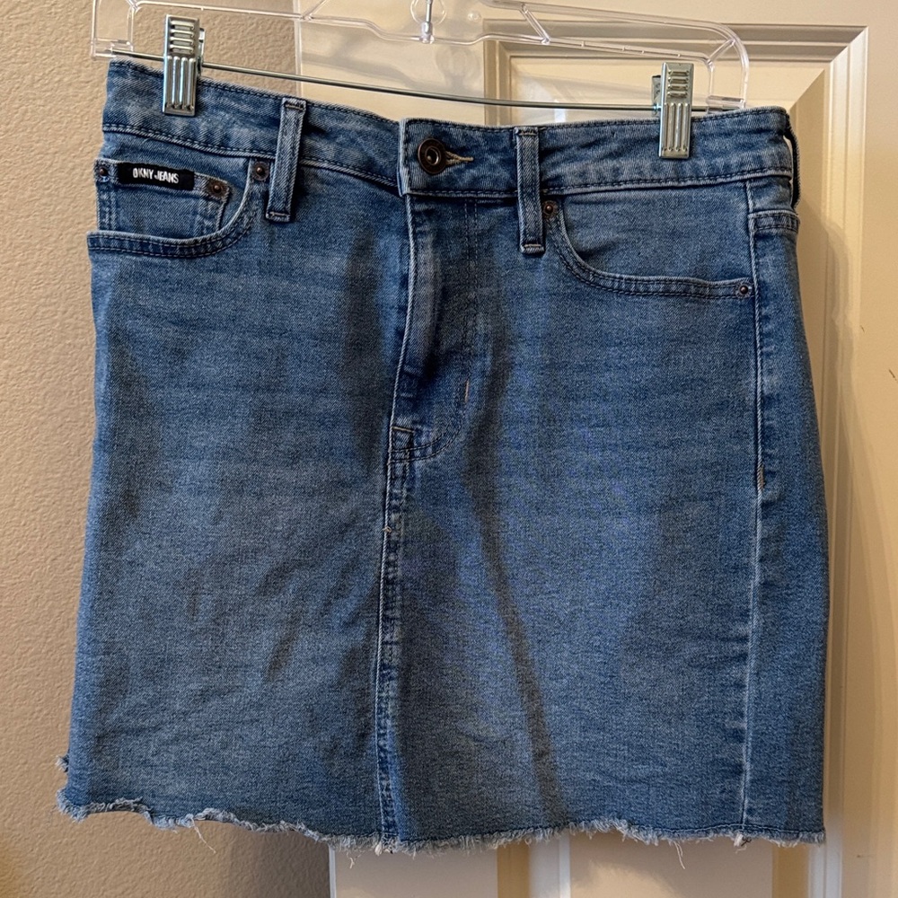 DKNYC Blue Frayed Hem Mini Skirt